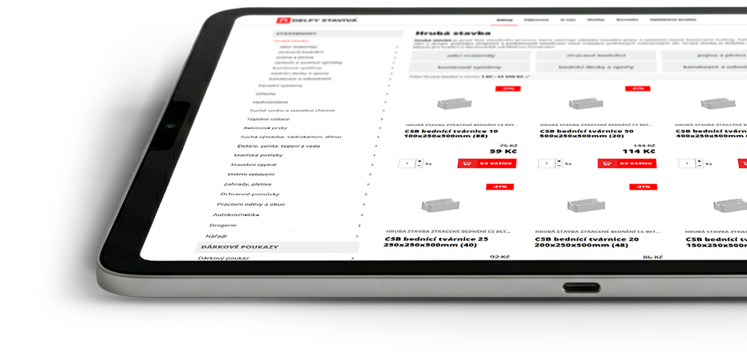 E-shop Delfy Staviva na tabletu
